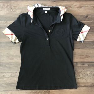 Burberry Women’s Black Nova Plaid Polo Top -Medium